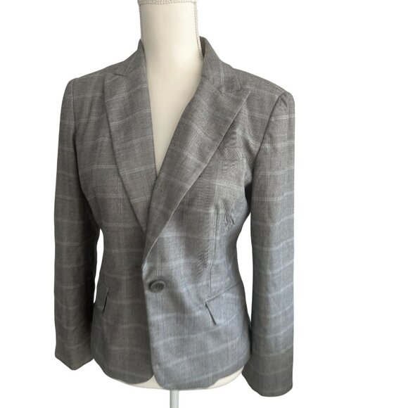 SAKS FIFTH AVENUE Light Gray Plaid Jacket Blazer Size 6 - Picture 3 of 7